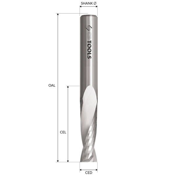 12X-191 Series Two-flute Upcut finishing tool diagram